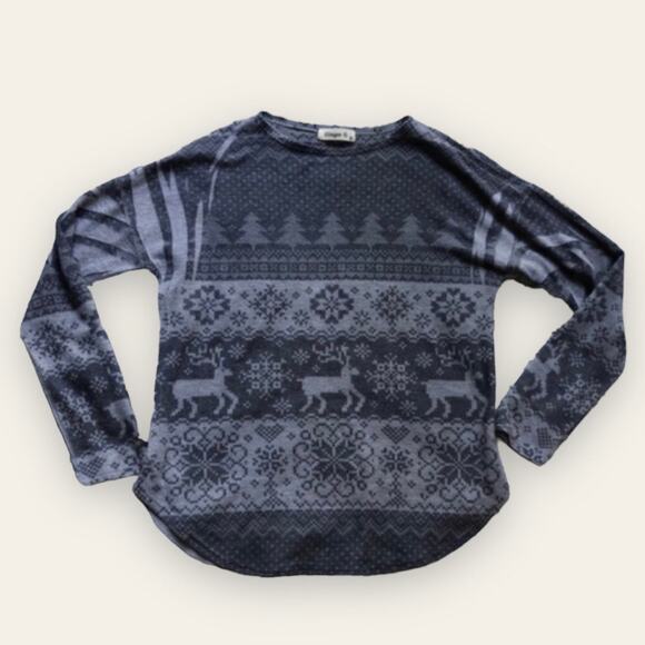 Lucky Brand Tops - Ginger by Lucky Brand Nordic Christmas Gray Reindeer Striped Top Shirt